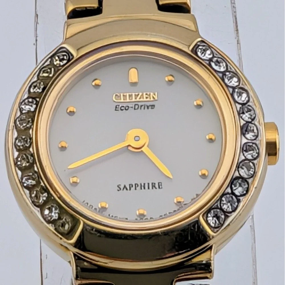 Citizen Eco-Drive Silhouette Swarovski White MOP Sapphire Gold G620-S017599 6